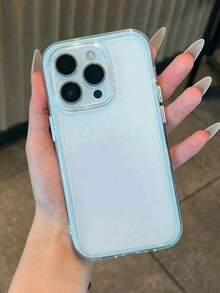 1pc 2-In-1 Solid Color Frame Transparent Soft Phone Case Compatible With IPhone 17 Pro Max, 16, 15, 14, Shockproof - Blue - View 3