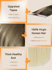 DOORES 50g 20 piezas/Paquete Extensiones de Cabello, 100% Cabello Humano Remy Natural, Resistente al Calor y Teñible, Extensiones de Cabello Liso con Pegamento Sin Costuras, Añade Volumen y Longitud - S9/60 - Ver 5