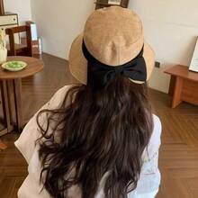 New Hot-Selling Fashion Personalized Elegant Versatile Japanese Style Linen Bow Bucket Hat Women's Summer Wide Brim Sun Protection Bucket Hat Breathable Lightweight Back Split Sun Hat - Upgraded Linen Wrinkle - View 11