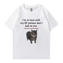 I'm In Love With My Girlfriend - Funny Cat Crew Neck T-Shirt, Summer Casual Clothing For Men And Women, Unisex T-Shirt - White - View 1