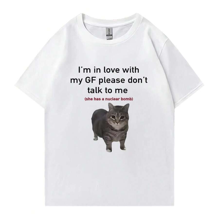 I'm In Love With My Girlfriend - Funny Cat Crew Neck T-Shirt, Summer Casual Clothing For Men And Women, Unisex T-Shirt - White - View 1