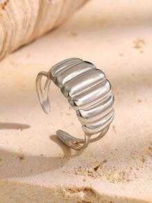 1PC Women's Fashion Stainless Steel Minimalist Geometric Ring 18K Gold Plated Open Adjustable For Daily Wear - JR1046 - View 5