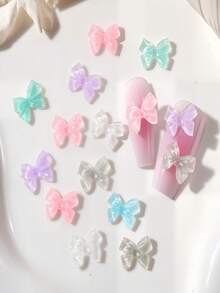 30/50/100pcs Macaron Gradient Resin Bow Nail Art Decorations, Mixed Colors, Cute Y2K Butterfly Nail Charms, Suitable For DIY Nail Salon Design - Multicolor - View 7