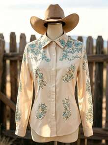 Women's Western Bohemian Print Long Sleeve Summer Shirt, Front Button Design, Non-Stretch Woven Fabric, Fashion Autumn Blouse Top - Multicolor - View 2