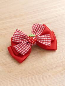 2Pcs Strawberry Hair Bows For Girls Red Gingham Plaid Ribbon Bow Hair Clips Cute Fruit Alligator Clips Hair Accessories - Red - View 3
