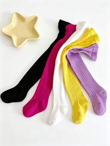 5/1pc Girls Bright Color Snug Fit Tights, Ribbed Solid Color All-Match Versatile Leggings, Classic Style For Spring, Autumn And All Seasons, Suitable For Girls' Daily Wear - Multicolor - View 28