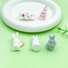 2/5pcs Flocked Resin Rabbit Charms 3D Bunny Pendants With Metal Loops For DIY Bracelet Necklace Keychain Jewelry Making Supplies - Multicolor - View 3