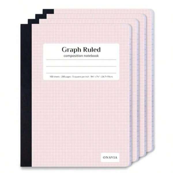 Pink Graph Composition Notebook 4 Pack, 5x5 Grid, 200 Pages 00 Ct, 9.75 X 7.5 In, Grid Paper Notebook, Squared Notebook, Graph Notebook, Math, Science, Engineering