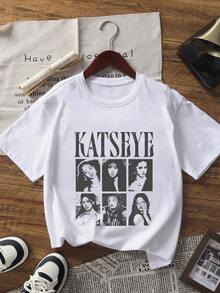 Tween Girl 1pc Printed Short Sleeve Pullover T-Shirt, Student Young Children's Clothing, Summer Gift For Tween Girl - White - View 4