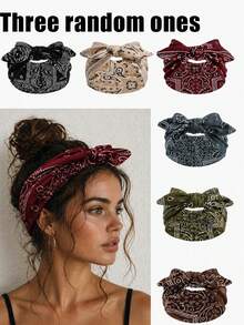 1/3/6 piezas Nueva diadema de orejas de conejo ultra ancha y linda, diadema de lazo de unicolor con patrón paisley elástico, accesorios para el cabello de mujer para yoga, deportes y actividades al aire libre - Multicolor - Ver 8