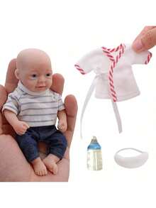 6 Inch/15cm Mini Reborn Doll, Full Soft Silicone Body, Handmade, Lifelike, Cute Painted Details, 5 Styles Available, Accurate Anatomical Structure, Children's Holiday Birthday Christmas Gift - Silicone - View 14