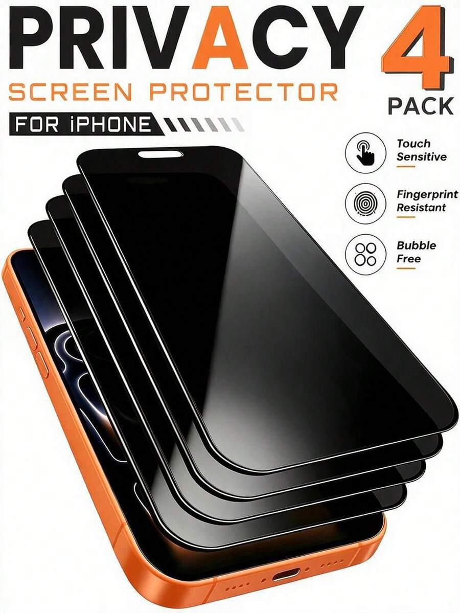 4片裝 17 16 15 14 12 11 Pro Max 與 Apple X XS XR 7 8 Plus 相容防窺螢幕保護貼,強化玻璃防偷窺手機螢幕保護貼,生日禮物送給家人朋友,手機配件,防震防摔防刮防指紋全螢幕覆蓋 - 黑色 - 查看 1