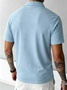 Men's Summer Casual Daily Minimalist English Print Half-Zip Short Sleeve T-Shirt - Baby Blue - View 2
