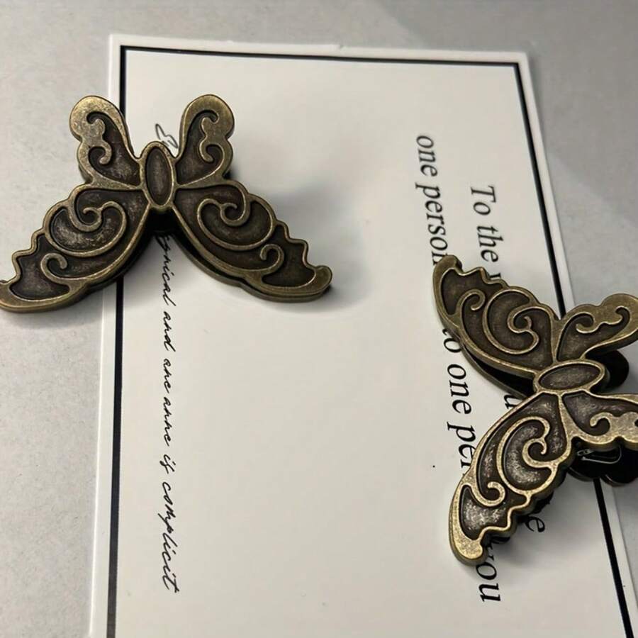2pcs Creative Butterfly Shaped Metal Office Clips, Photo Clips, Document & Ticket Organizer, Money Clips, Small Size (Available In Antique Bronze/Green/Purple) - Clip - View 1