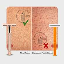 Rose Gold Double-Edge Razor, 10 Blades, Unisex, Reusable, Suitable For Home And Travel, Facial Care Tool, Women's Razor Blades, Razor, Hair Removal, Travel, Women's Razor, Women's Travel Essential, Razor, Accessories, Hair Removal Set, Bedroom, Cosmetics, Men's Razor, Facial Hair Remover, Razor, Unisex Hair Remover - Safety Razor - View 5