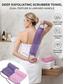 Long Handle Mesh Bath Brush, Exfoliating Bath Strap With Woven Rope, Double-Sided Shower Body Brush, Deep Cleansing And Dead Skin Removal, Easy To Clean, Suitable For Men And Women - Multiple Styles - View 3