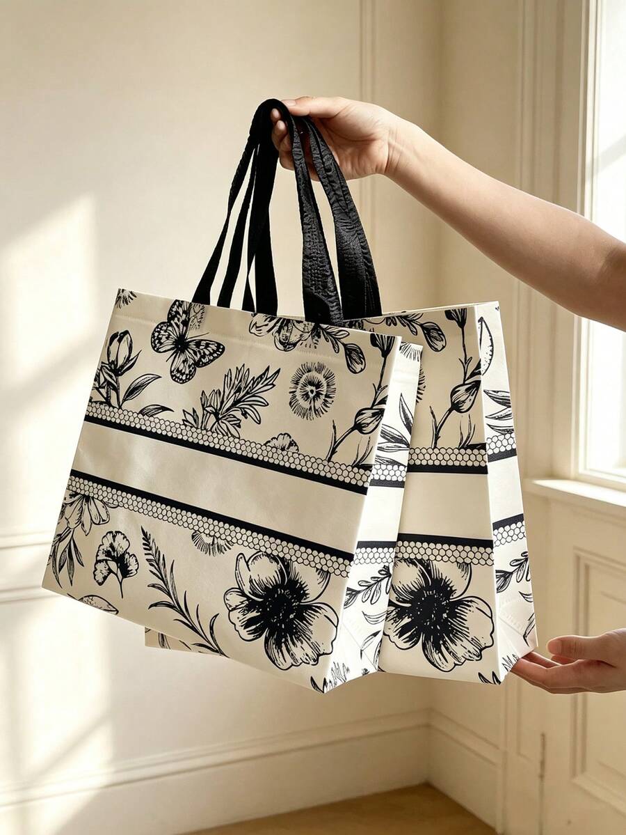 12/6/18pcs Non-Woven Floral Gift Bags With Handles, Reusable Shopping Tote Bags, Christmas Halloween Party Gift Bags, Wedding Birthday Gift Packaging Bags, Large Capacity Party Favor Bags, Christmas Stocking Fillers Holiday Gift Packaging Bags, Birthday Party Decoration Favor Bags, Multi-Purpose Tote Bags For Girls