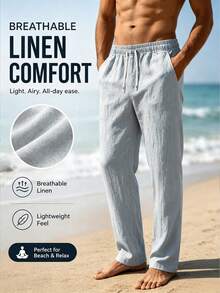 CleanFit Men's Textured Casual Pants, Straight Wide Leg Long Pants, Elastic Waist, Draping Wrinkle-Resistant Sports - Dusty Blue - View 2