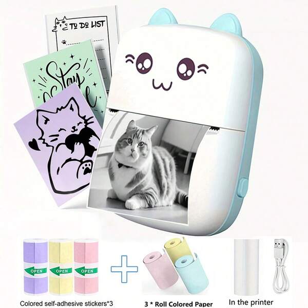 PRINHSJI Impresora térmica inalámbrica mini, impresora de etiquetas portátil sin tinta, 200 ppp, carga USB, adecuada para fotos, notas, regalos, recibos, listas y diarios DIY - Para uso en el hogar y la oficina, compatible con iOS y Android
