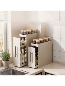 1pc Expandable 2/3 Layer Magnetic Spice Rack With Sliding Window, Drawer-Style Spice Bottle Storage Rack, Suitable For Stove Side Kitchen Storage, Space-Saving, Sturdy And Durable, Suitable For Small Spaces, White, Kitchen Accessories - Multicolor - View 3