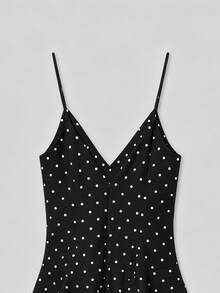 YROOE Women's Spring/Summer V-Neck Polka Dot Mini Dress, Double Layer Ruffle Hem Fitted A-Line Vacation Party Black Elegant - Black - View 3