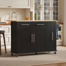 Flieks Kitchen Island With Drop Leaf, Storage Trolley With 3-Tier Pull-Out Cabinet Organizer, Internal Storage Rack, Rolling Cart With Towel Holder & 2 Drawers For Dining Room - Black - View 5