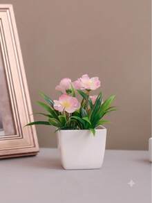 3/1pc Artificial Plant Ball Chrysanthemum Mini Potted Plant - Suitable For Indoor Office Desk Coffee Table Bathroom Bedroom Home Decor. Garden Flower Stand Decoration Ornament,Random Style Shipment,Christmas Decorations, Christmas Gifts - Baby Pink - View 3