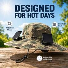 XinKe Solar Fan Cap, UV Resistant Outdoor Wide Brimmed Fisherman's Cap, With 180 ° Adjustable Fan, UPF50, USB And Solar Power Supply, Suitable For Beach, Camping, Outdoor, Fishing - A - 查看 3