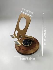1pc Walnut Wood Base Metal Bracket 360 Degree Rotating Foldable Thickened Solid Wood Multi-Compatible Phone Tablet Universal, Portable Foldable Desktop Phone Stand, Compact Phone Stand, Suitable For Desktop, Office, Kitchen And Bedroom - A - View 7