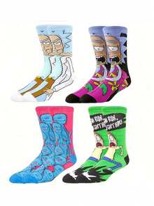 4/6/10 Pairs Random Women's Socks Warner Bros. Rick And Morty Series Cute Funny Humorous European And American Style Cartoon Character Sweat-Absorbent Breathable Versatile Couple Mid-Calf Socks Suitable For Movie And Animation Fans - Multicolor - View 5