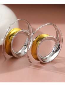 Gmzalx 1 Pair Classic Elegant Dual-Tone Curly Spiral Earrings, Unique Creative Fashion Multi-Function Jewelry - Two-color - View 6
