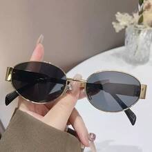 1 Pair Oval Metal Frame Glasses, Fashionable And Versatile, Suitable For Daily Outings, Beach Vacations, Street Photography, Also Perfect For Summer Seaside Trips, Outdoor Activities And Travel - Multicolor - View 9