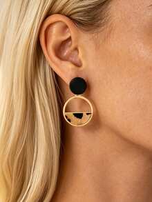 1 Pair European & American Style Leopard Print Geometric Earrings, Maillard Aesthetic Fashion Versatile Ear Jewelry - Multicolor - View 1
