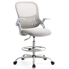 Tall Drafting Office Chair With Adjustable Foot Ring, 23"-28.9" Counter Height Swivel Chair, Ergonomic Lumbar Support 120° Reclining Tall Desk Chair With Armrest, 275LBS Heavy Duty Nylon Base For Standing Desk Home Office - Grey - View 1