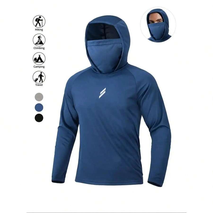 Conjunto de Sudadera con Capucha de Protección Solar para Hombre, Sudadera de Pesca con Máscara, Chaqueta de Pesca Casual Transpirable, Ropa Deportiva de Secado Rápido con Cubre Rostro, Equi - Albaricoque - Ver 1