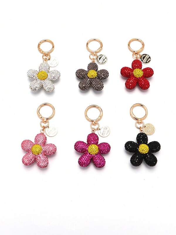 1pc Ceramic Clay Rhinestone Sunflower 5-Petal Flower Keychain, INS Style Daisy Bag Charm, Korean Fashion Pendant