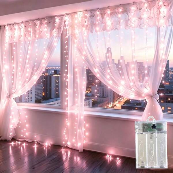 LED Fairy Curtain String Lights, Battery Powered, 100/200/300/600 LEDs, 8 Lighting Modes, Wedding, Party, Halloween, Christmas, Holiday Decoration Lights