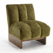Modern Sofa Chair, Single Soft Upholstered Chenille Accent Chair, Armless Lounge Chair, Ergonomic Curved Backrest, Wide Seat And Deep Seat, Sturdy Solid Wood Frame, Suitable For Living Room, Bedroom, Reading Corner And Apartment(Olive Green) - Olive Green - View 11