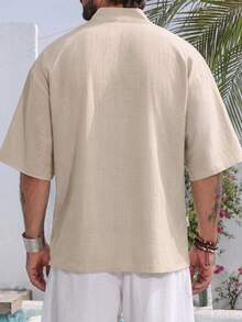 Men's Casual Summer Thin Linen Jacket Solid Color Hanfu Cardigan Kimono 3/4 Sleeve Japanese Style - Apricot - View 2