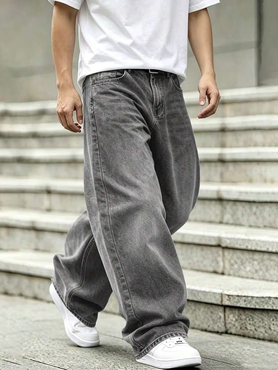 Teen Boy Loose Fit Pocket Design Wide Leg Casual Jeans | SHEIN USA