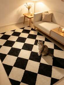 1pc Black And White Checkerboard Pattern Art Rug, Decorative Carpet, Floor Mat, Home Decor, Area Rug, Casual Blanket, Asymmetrical Shaped Rug, Large Living Room Rug, Washable Carpet - Multicolor - View 4