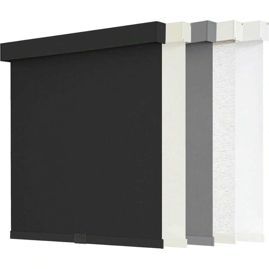 Blackout Roller Shades Cordless Blinds For Windows, Free-Stop Shades With Valance, Thermal Insulated Fabric, UV Protection, Natural Woven Variant 1 - Black - View 1