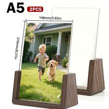 2pcs Acrylic Transparent Display Stand, Solid Wood U-Shaped Base Sign Holder, Horizontal And Vertical Detachable Slide-Out, Suitable For Pictures, Certificates, Various Displays, Promotional, Restaurant Menu, Documents, Photo Memorial, Office Or Desktop Display Stand, Home Decor, Certificate Display, Party Display - Multiple Specifications - View 12