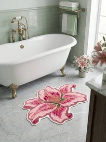 1pc Pink Lily Flower Shaped Velvet Carpet, Soft Plush Rug, Room Decor, Home Supplies, Indoor Doormat, Kitchen Mat, Bathroom Mat, Home Decoration, Bedroom Decor, Bathroom Decor - Pink - View 4
