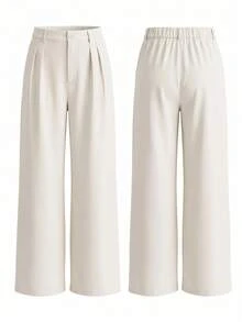 Casual Versatile Commute Solid Color Straight Leg Pants - Cream - View 10