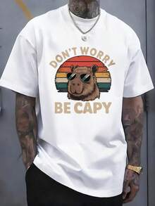 Men's Retro Vintage Style T-Shirt, Capybara With Sunglasses At Sunset Graphic Design, Casual Summer Wear, % Cotton, Funny T-Shirt For Animal Lovers - Black - View 6
