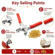 Grommet Rivets Eyelet Setting Pliers With 25pcs Eyelet For Bags Shoes Belt Hu - A - View 3