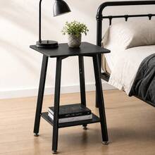 Black Side Table, 2-Tier Small Square End Table Small Spaces, Living Room, Bedroom - Black - View 3