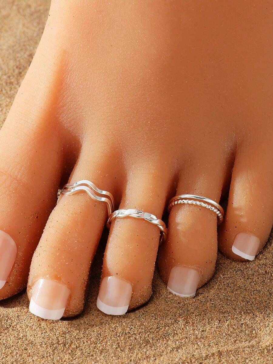 3件組極簡金屬腳趾環,適合女性,夏季海灘度假飾品 - 銀色 - View 1