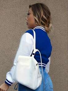 2024 Spring Autumn European And American Women Solid Color Single-Breasted Baseball Jacket Sports Coat Casual - Blue - View 2